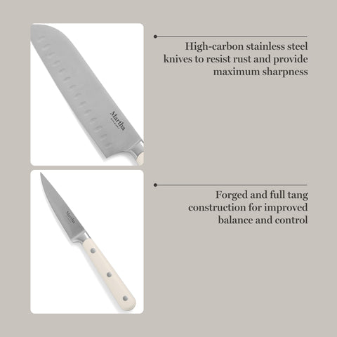 Martha Stewart triple-riveted linen white handle detail for comfortable grip