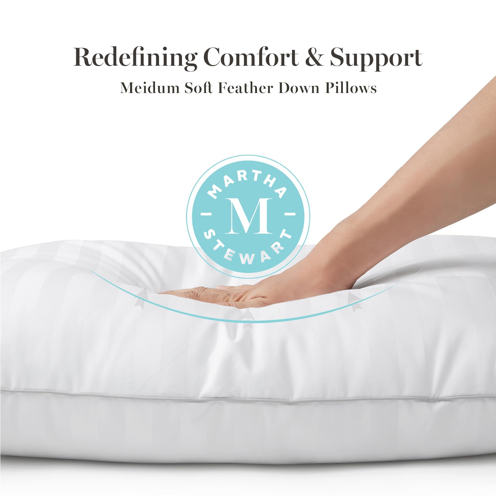 Martha Stewart reveal of down and feather core showing natural loft and responsive support