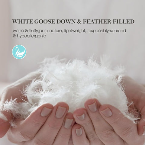 Martha Stewart detail of fill loft reveals feather and down fiber blend for balanced warmth