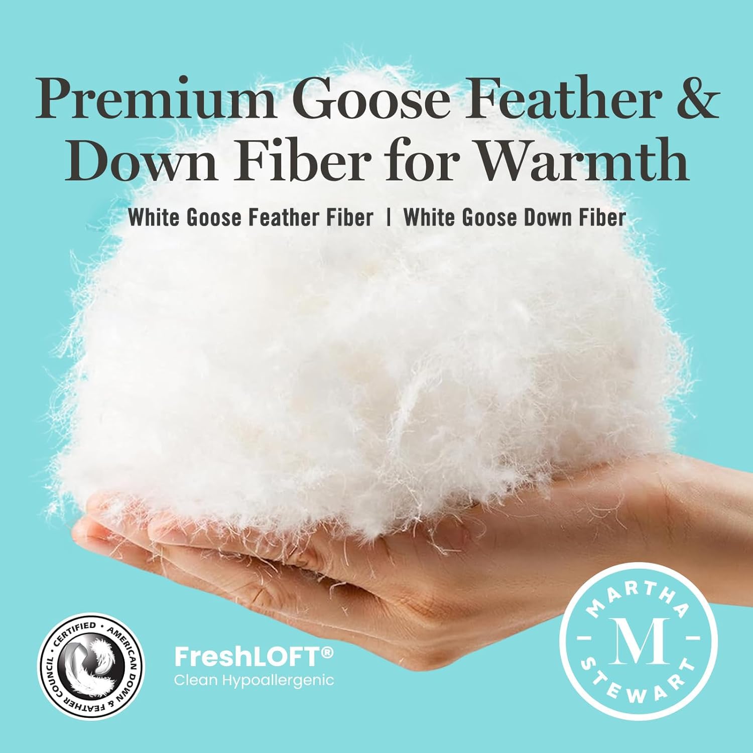 Martha Stewart down and feather fill texture showing plush loft benefit