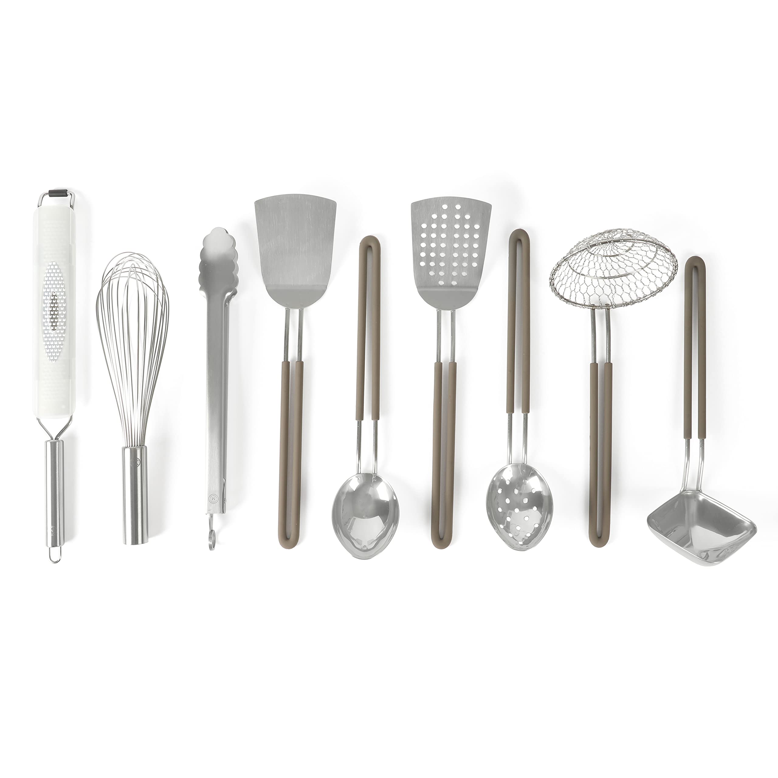 Martha Stewart front view of set showing complete nine-piece collection and polished finish