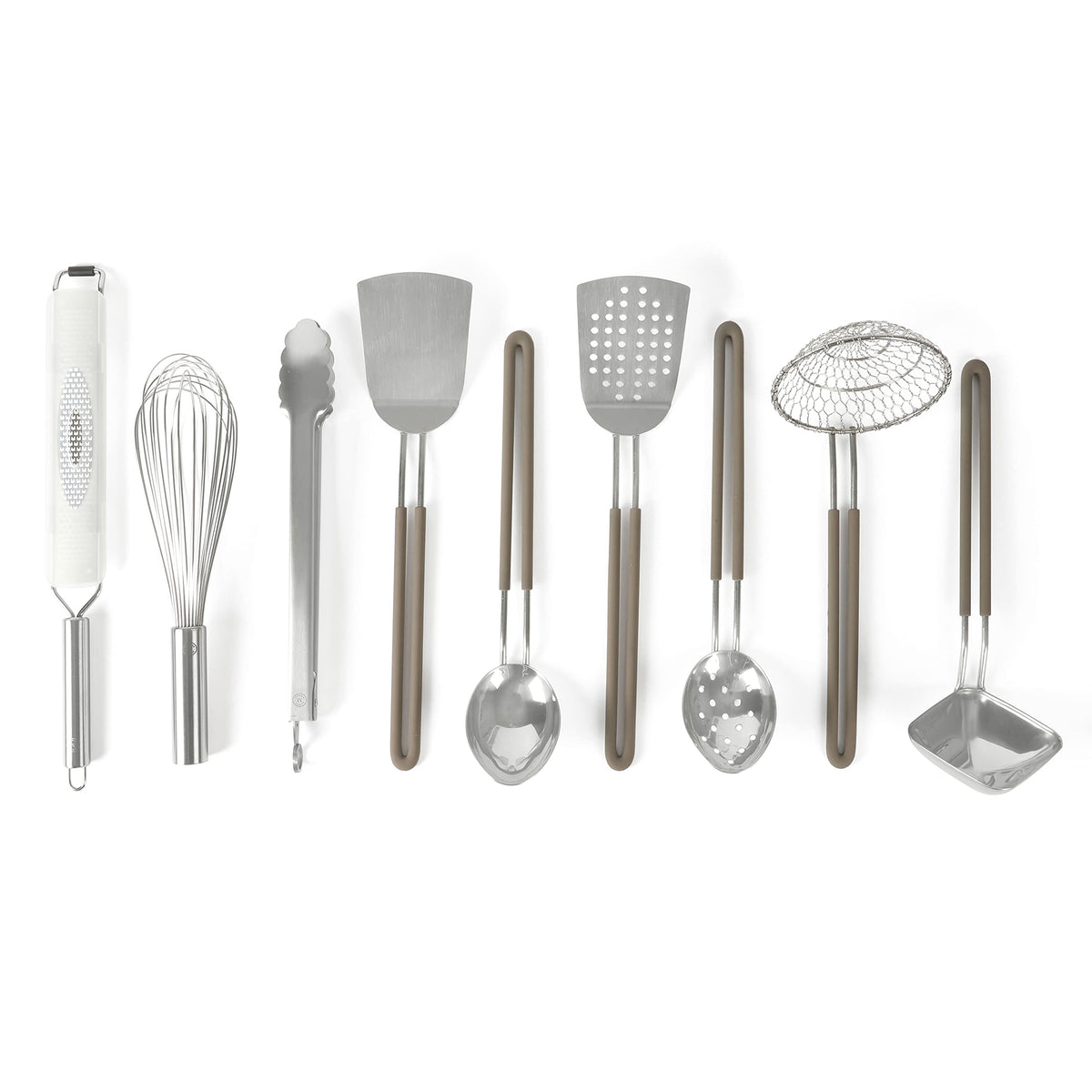 Martha Stewart front view of set showing complete nine-piece collection and polished finish
