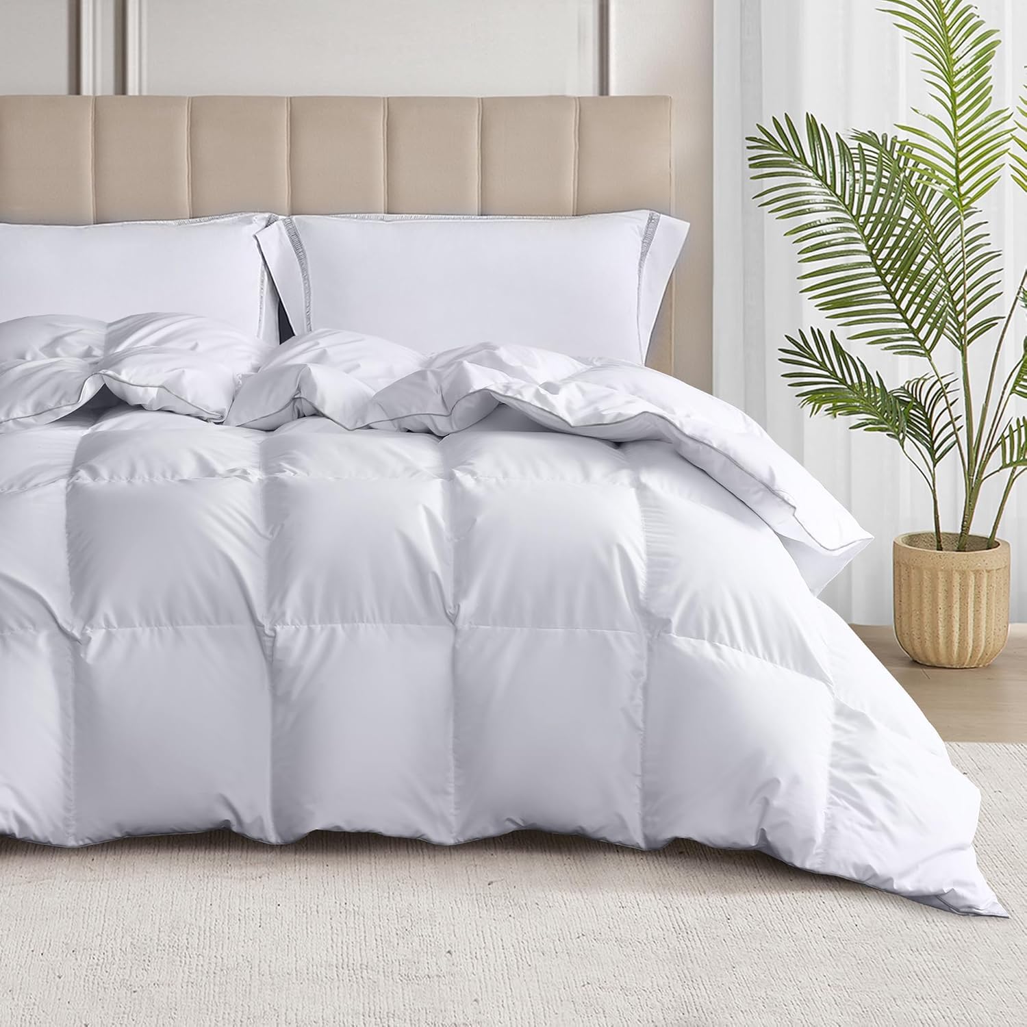 Martha Stewart front view of queen comforter shows plush hotel-style finish and even loft