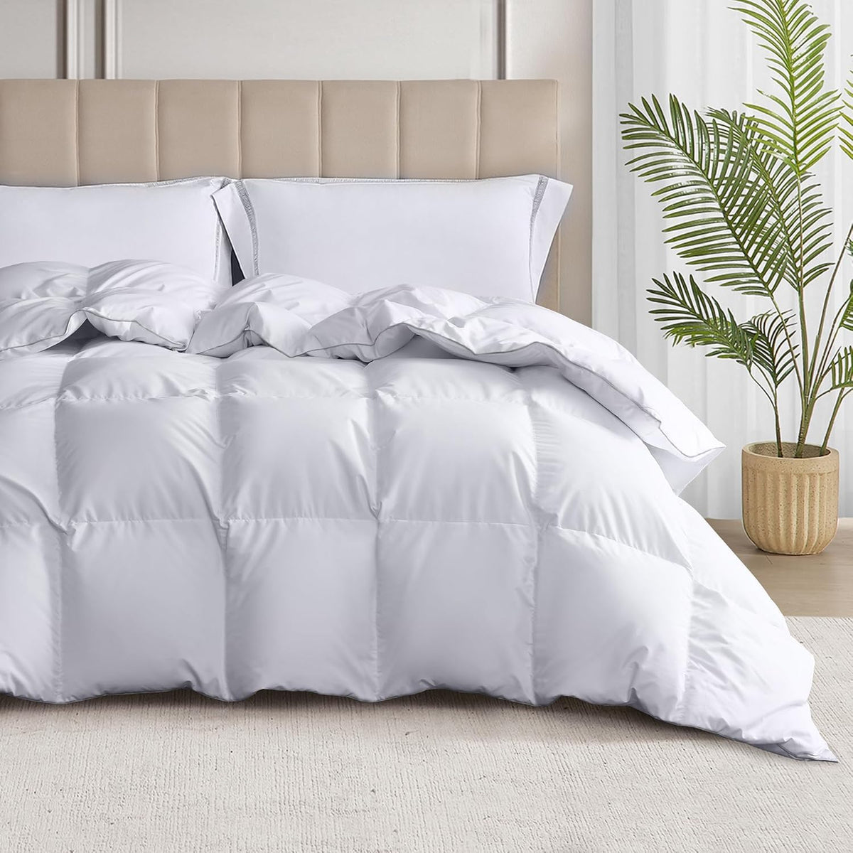 Martha Stewart front view of queen comforter shows plush hotel-style finish and even loft