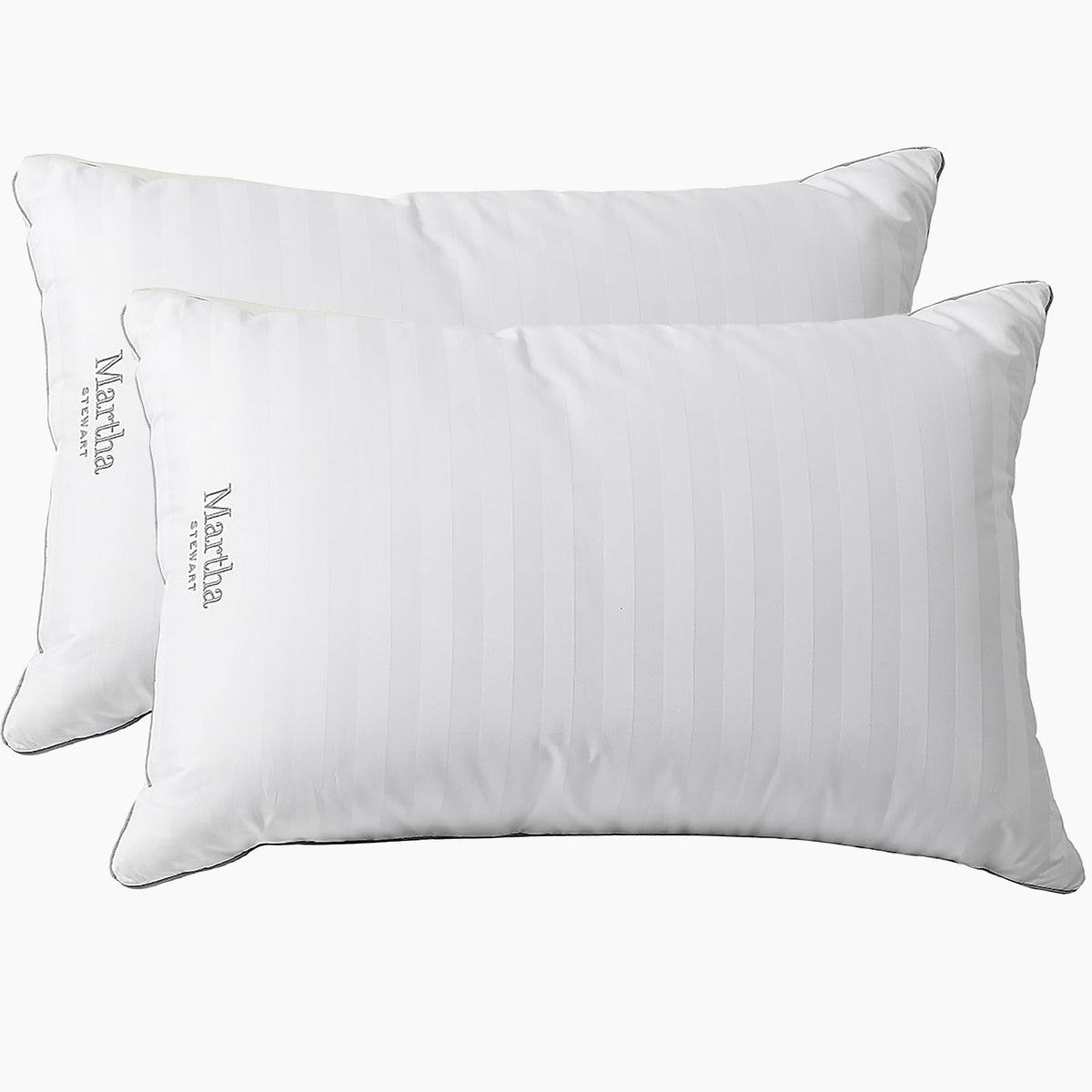 Martha Stewart front view of two queen pillows showing elegant bedding finish and support