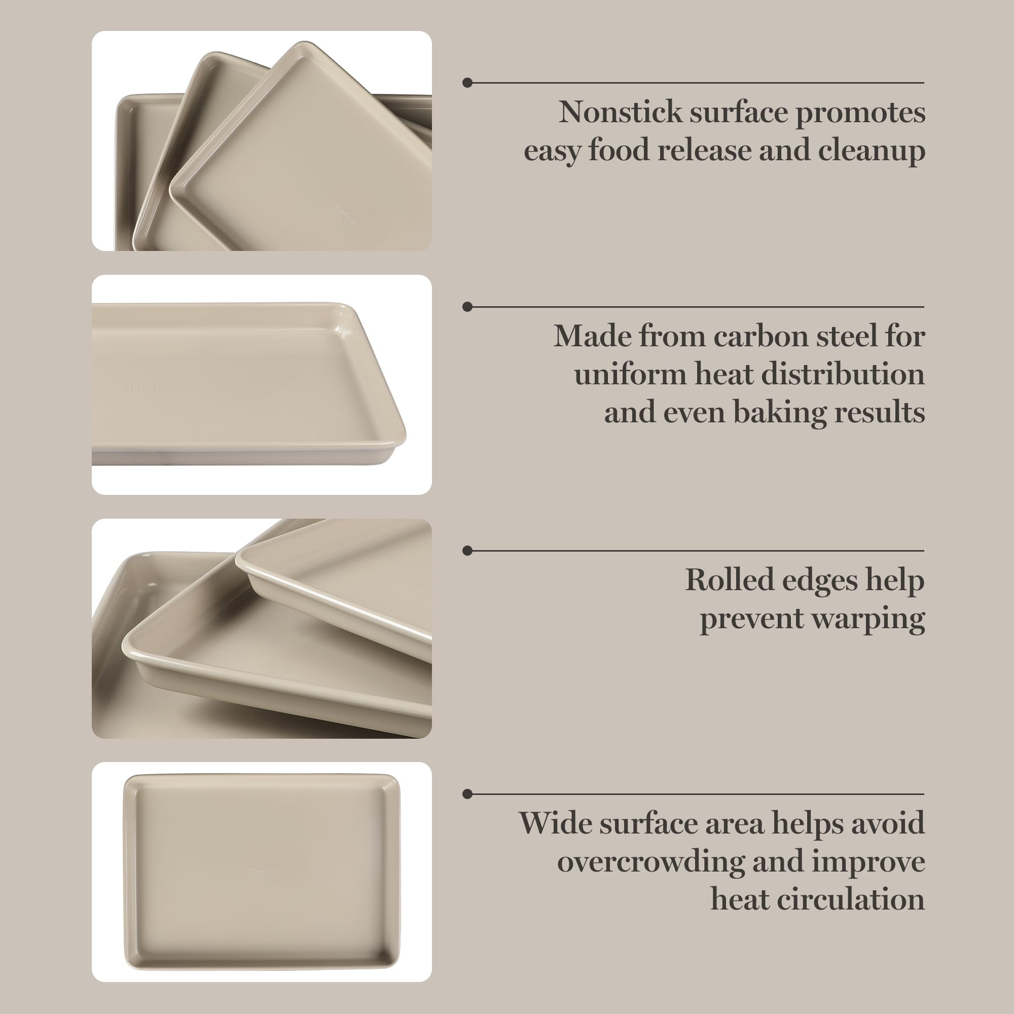 Martha Stewart Gallen three cookie sheets displayed to show included sizes
