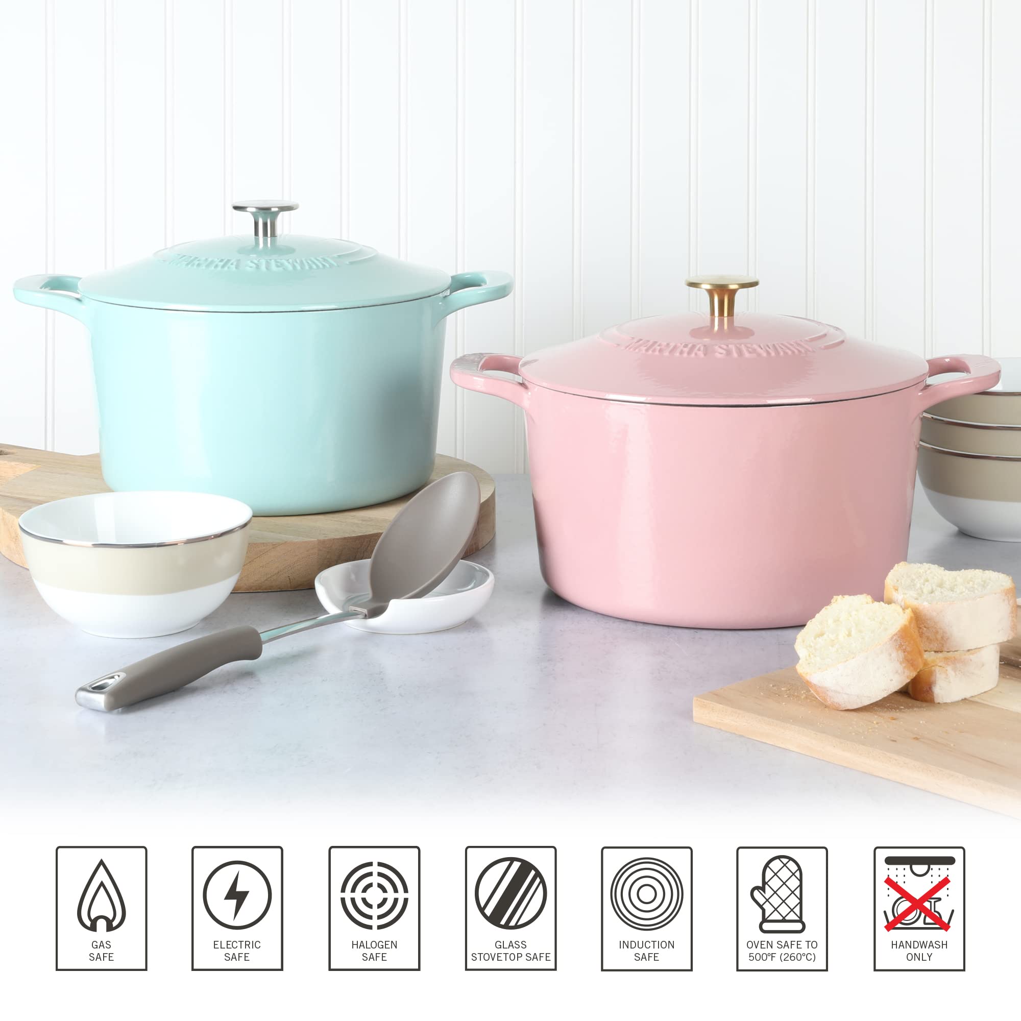 Martha Stewart Dutch oven in use on stovetop showing even heat retention benefit