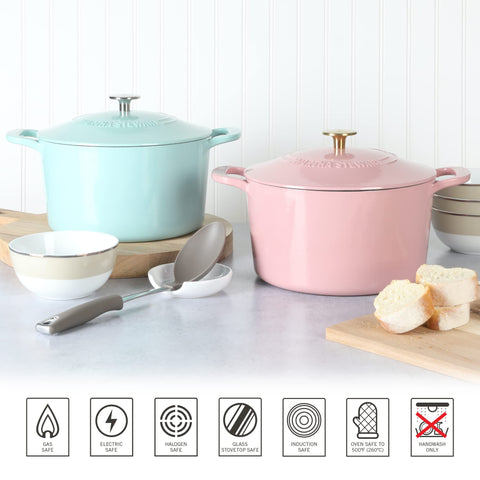 Martha Stewart Dutch oven in use on stovetop showing even heat retention benefit