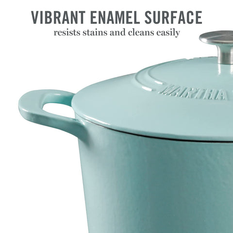 Martha Stewart interior smooth enameled surface for easy cleaning and nonreactive cooking