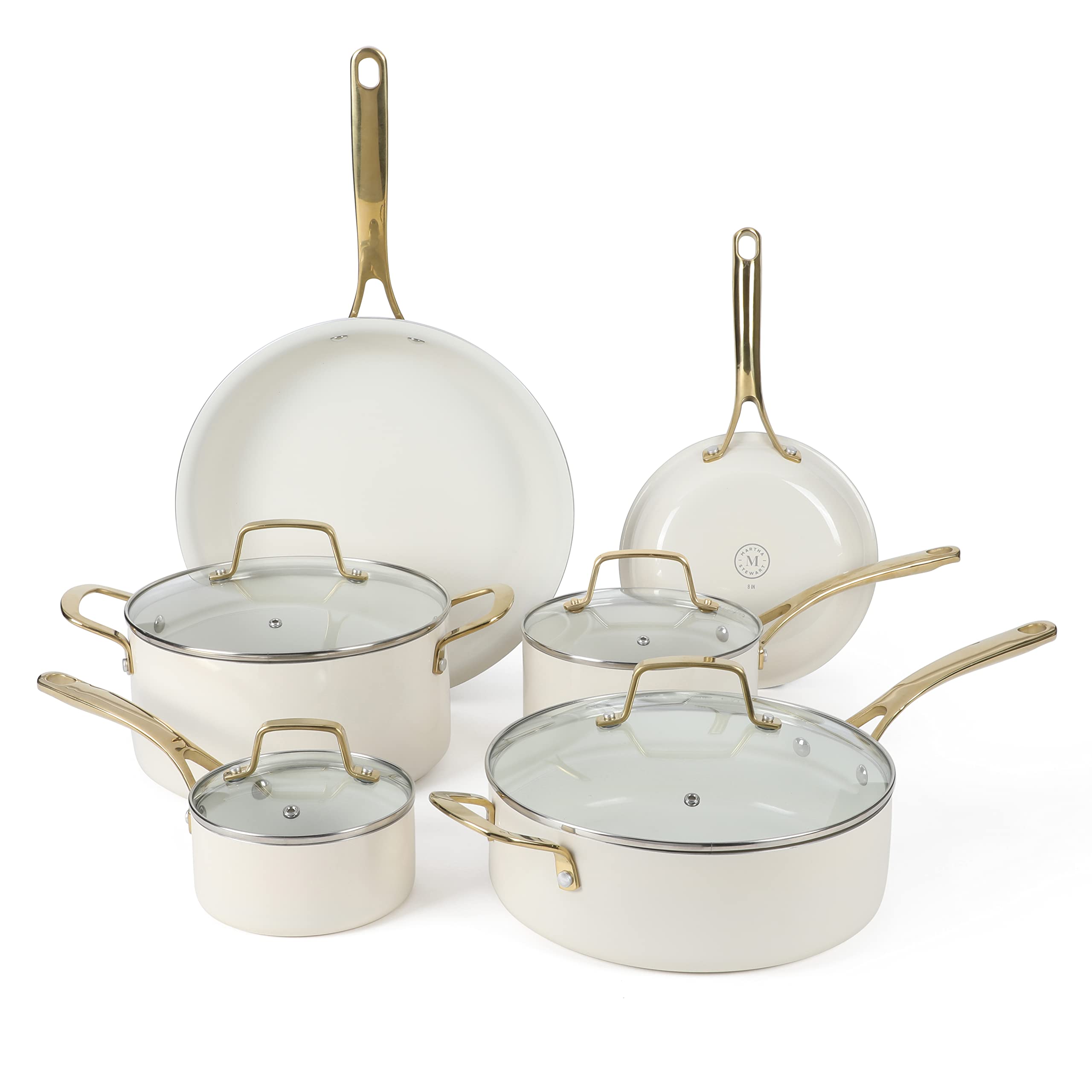 Martha Stewart front view of 10-piece linen white set, stylish and ready
