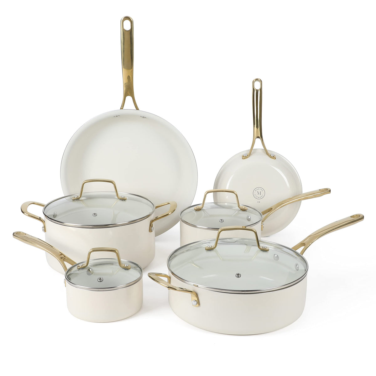 Martha Stewart front view of 10-piece linen white set, stylish and ready