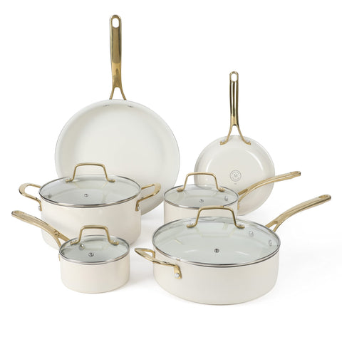 Martha Stewart front view of 10-piece linen white set, stylish and ready