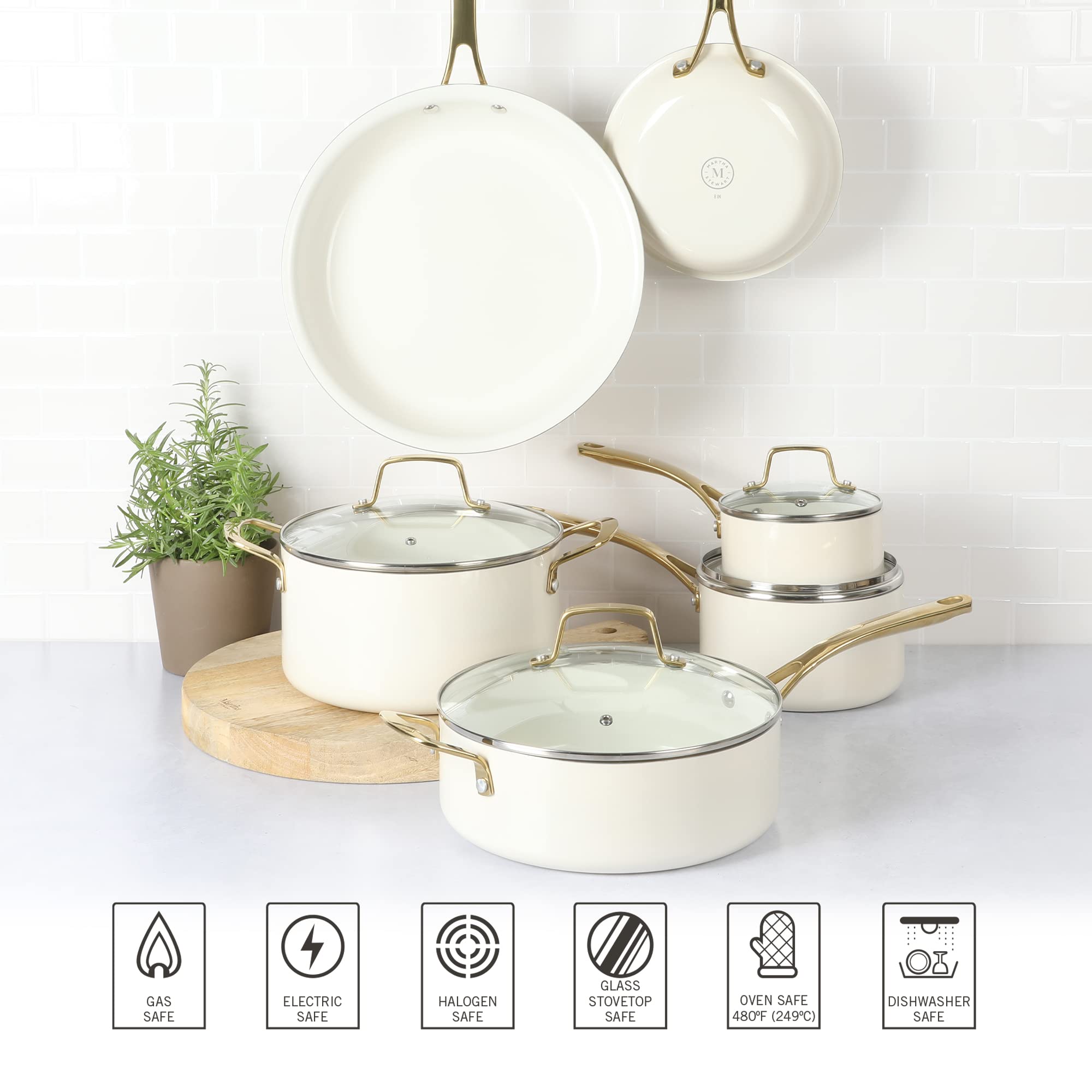Martha Stewart pans on counter showing size range for versatile meal prep
