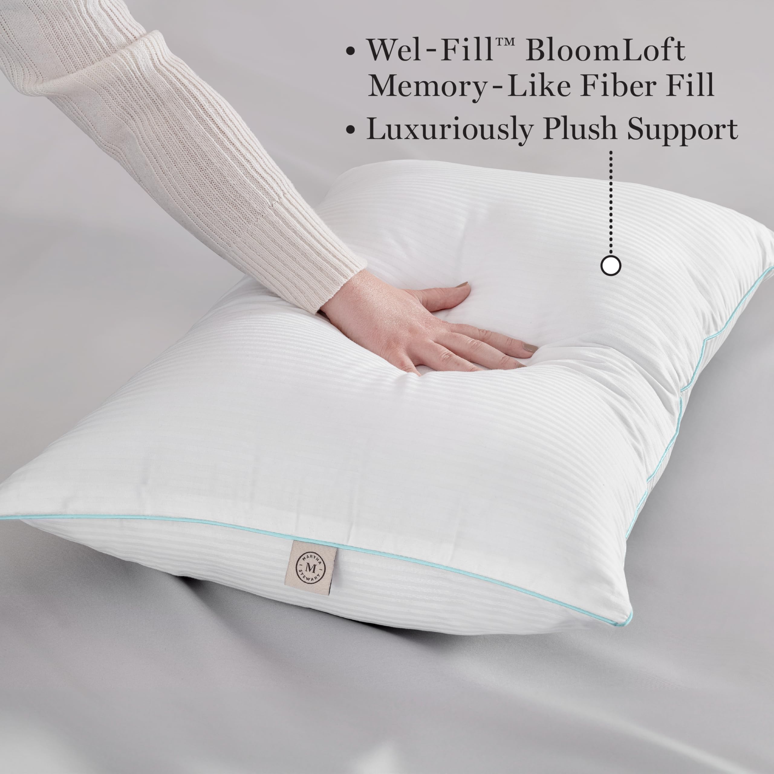 Martha Stewart pillow fabric close-up revealing dobby stripe texture and softness