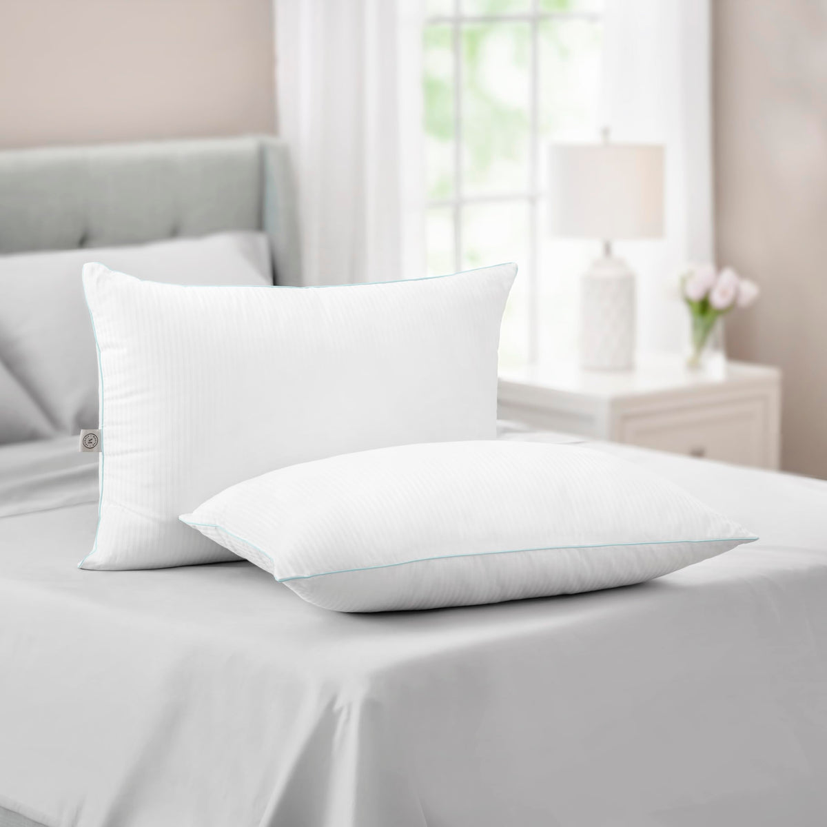 Martha Stewart pillow front view showing two-pack, hotel-style look and comfort