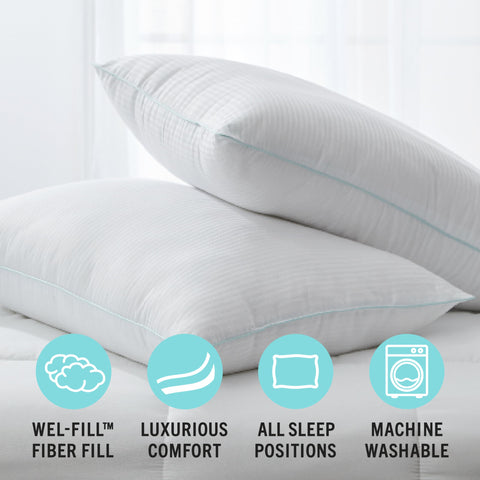 Martha Stewart pillow next to ruler showing king-size scale and supportive height