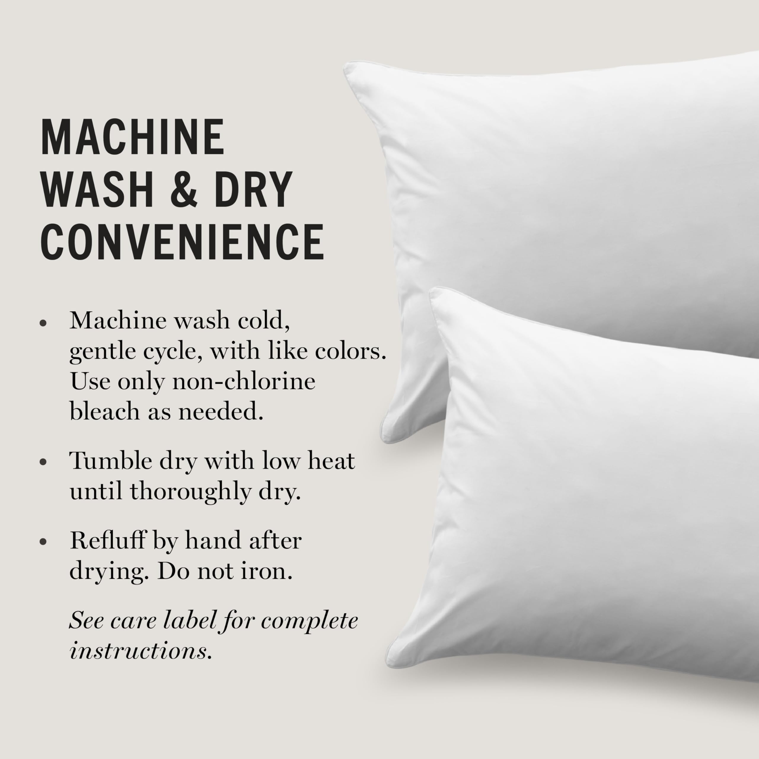 Martha Stewart pillows in washer showing machine-washable convenience and easy care