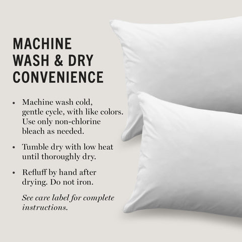 Martha Stewart pillows in washer showing machine-washable convenience and easy care