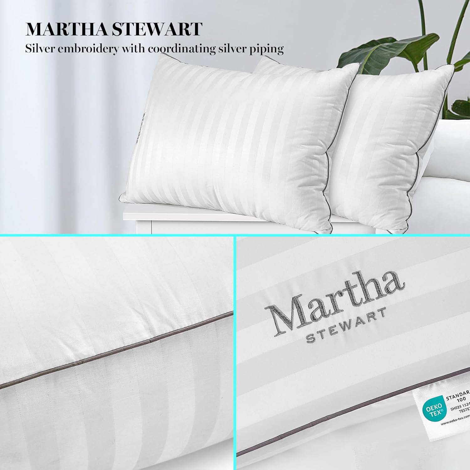 Martha Stewart certification tags and packaging showing safety and care benefit