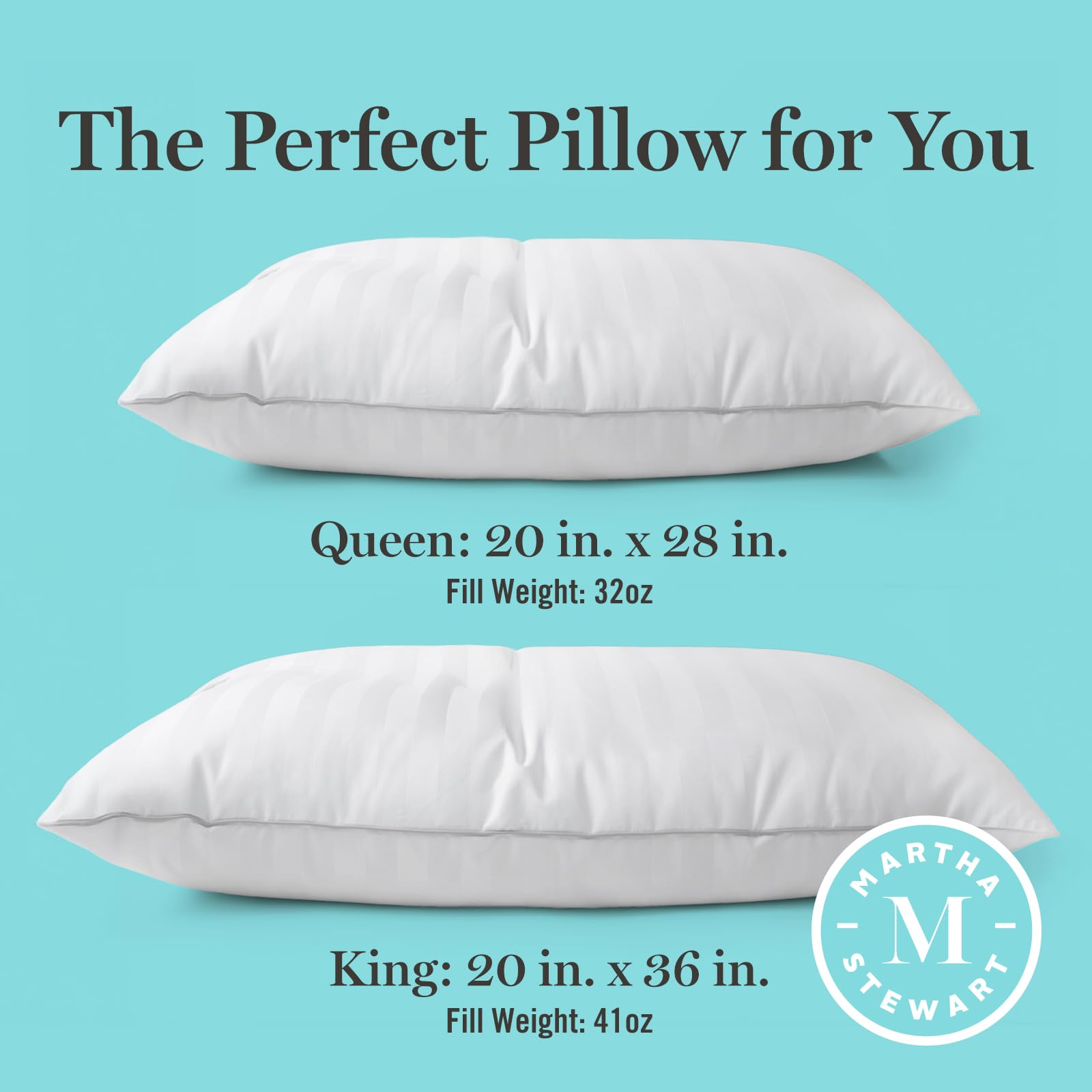 Side profile of Martha Stewart pillow showing loft options and support