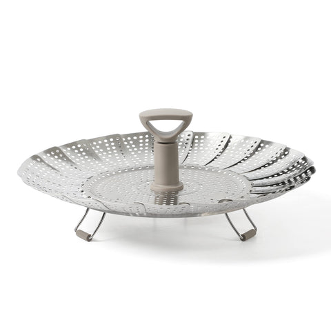 Martha Stewart steamer front view showing polished stainless finish and fit