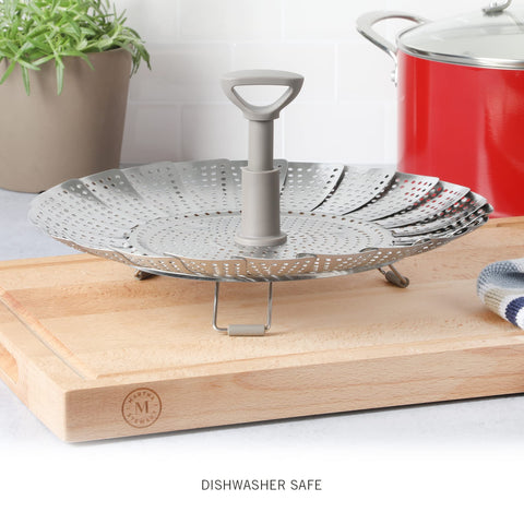 Martha Stewart steamer extendable nylon handle detail for safe lifting