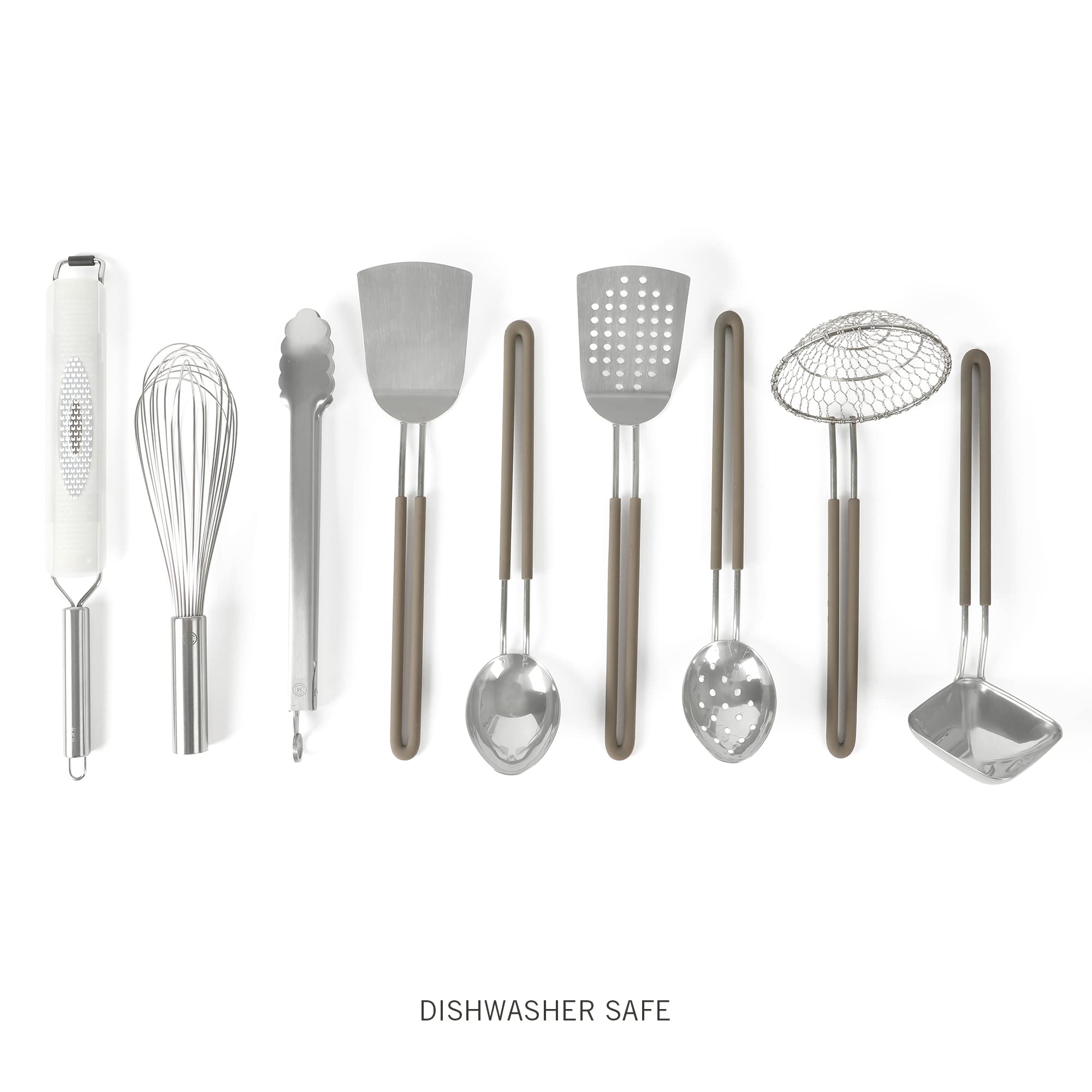 Martha Stewart spider strainer detail showing secure lifting and safe draining benefit