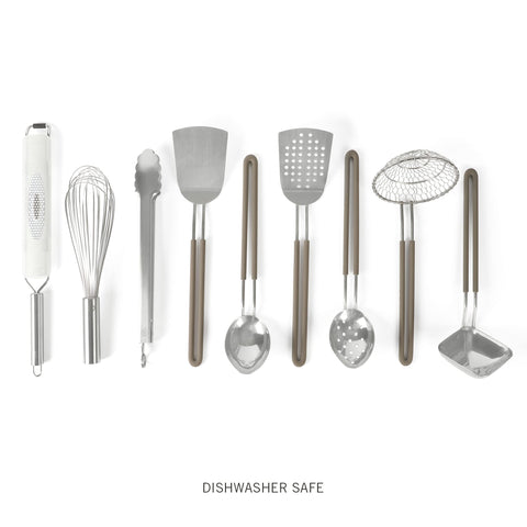 Martha Stewart spider strainer detail showing secure lifting and safe draining benefit