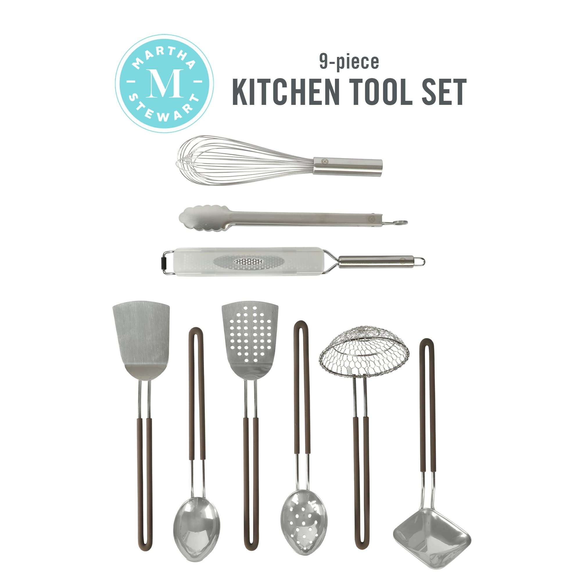 Martha Stewart stainless steel texture close-up highlighting rust-resistant durability