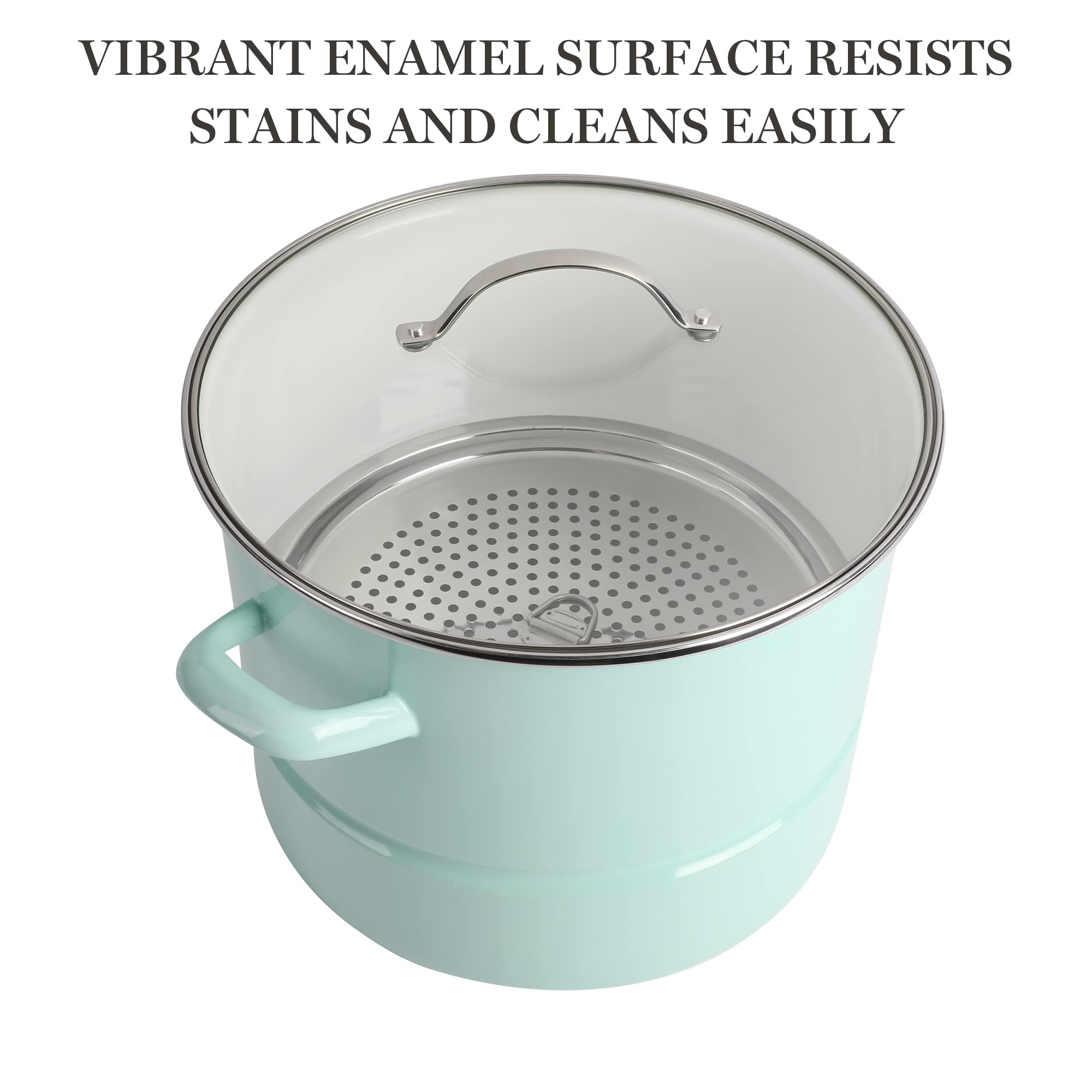Martha Stewart cast side handle detail showing balanced lifting and stable grip