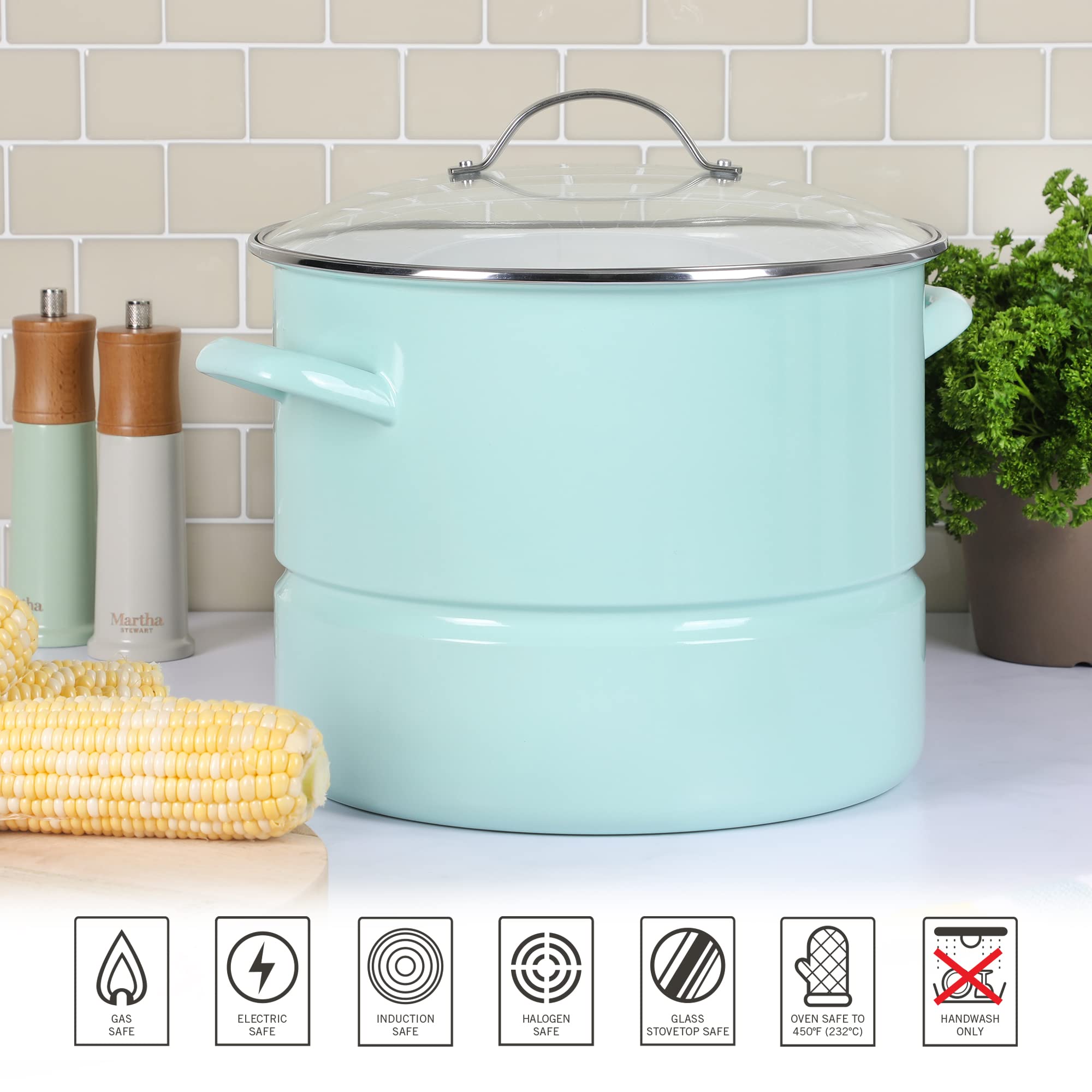 Martha Stewart pot in use steaming vegetables demonstrating even steam circulation benefit