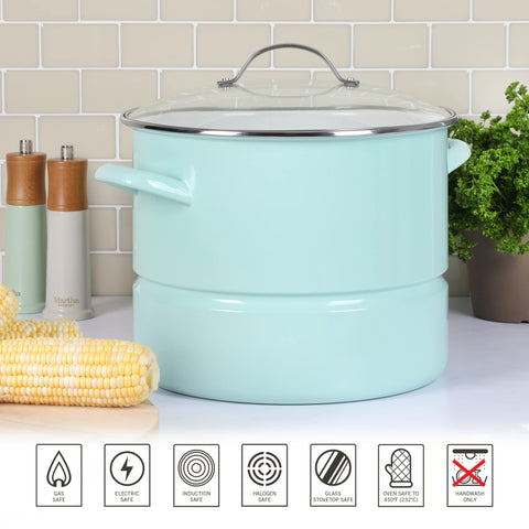 Martha Stewart pot in use steaming vegetables demonstrating even steam circulation benefit