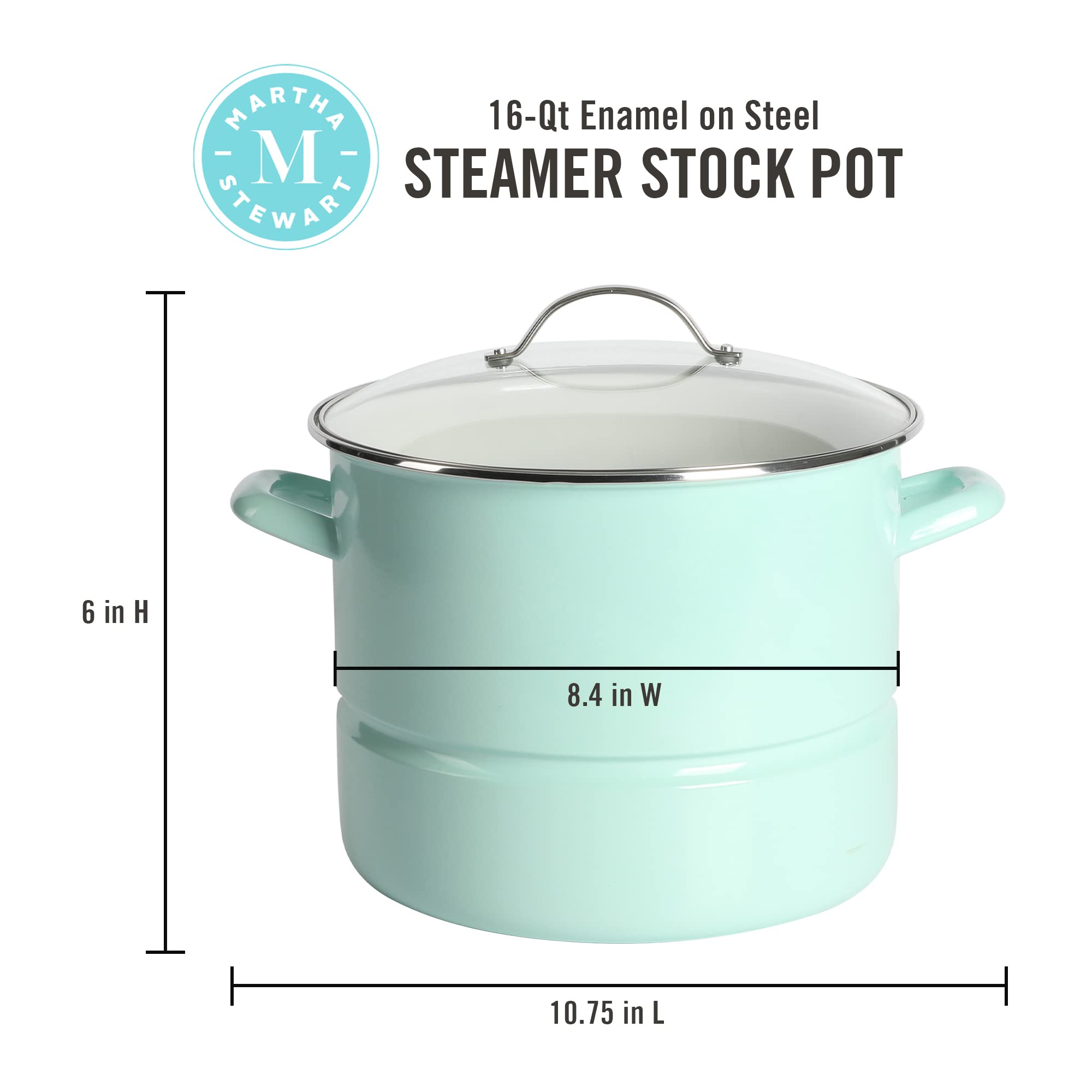 Martha Stewart stainless-steel steamer insert close-up showing secure fit and steaming benefit
