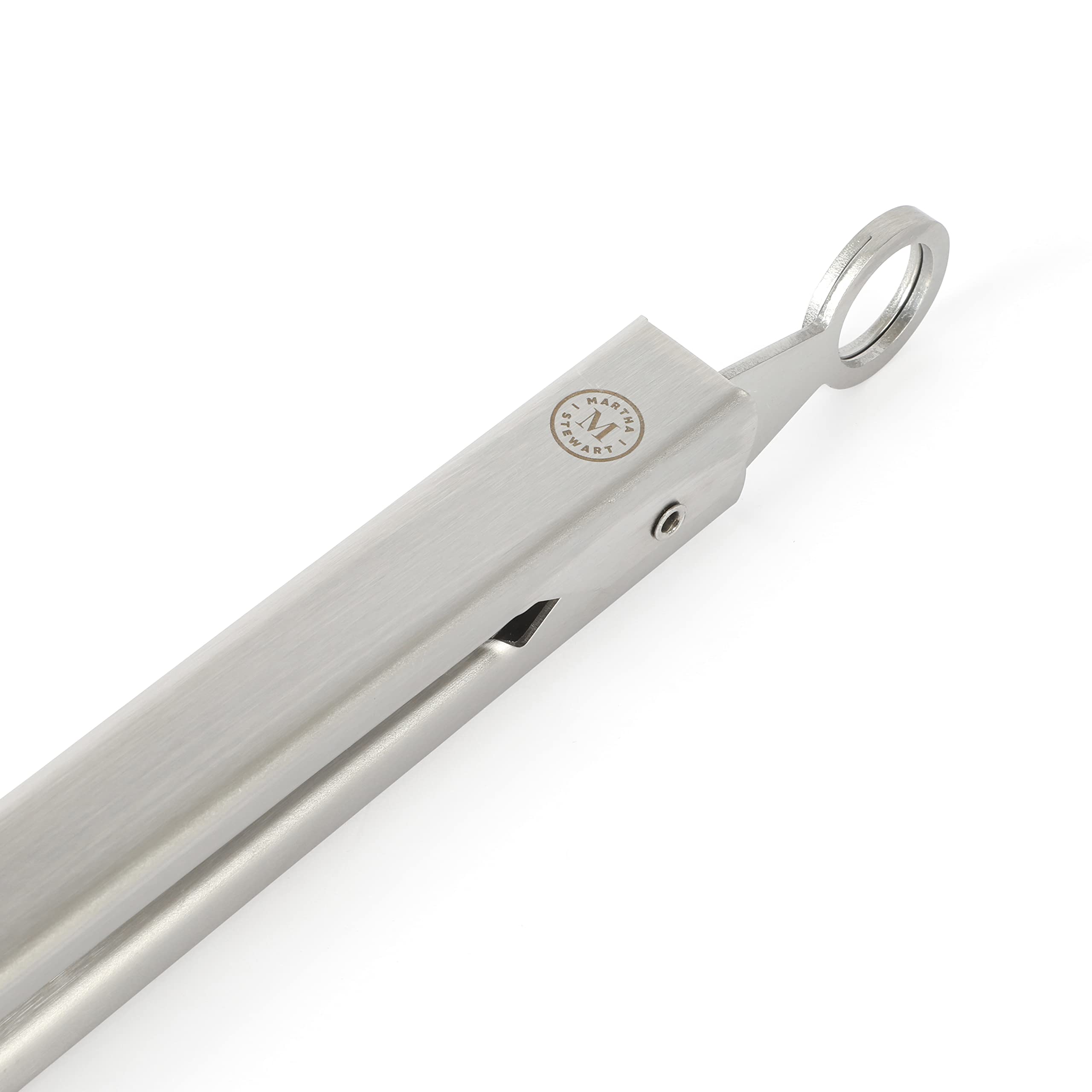 Martha Stewart tongs in hand showing secure grip for flipping and serving