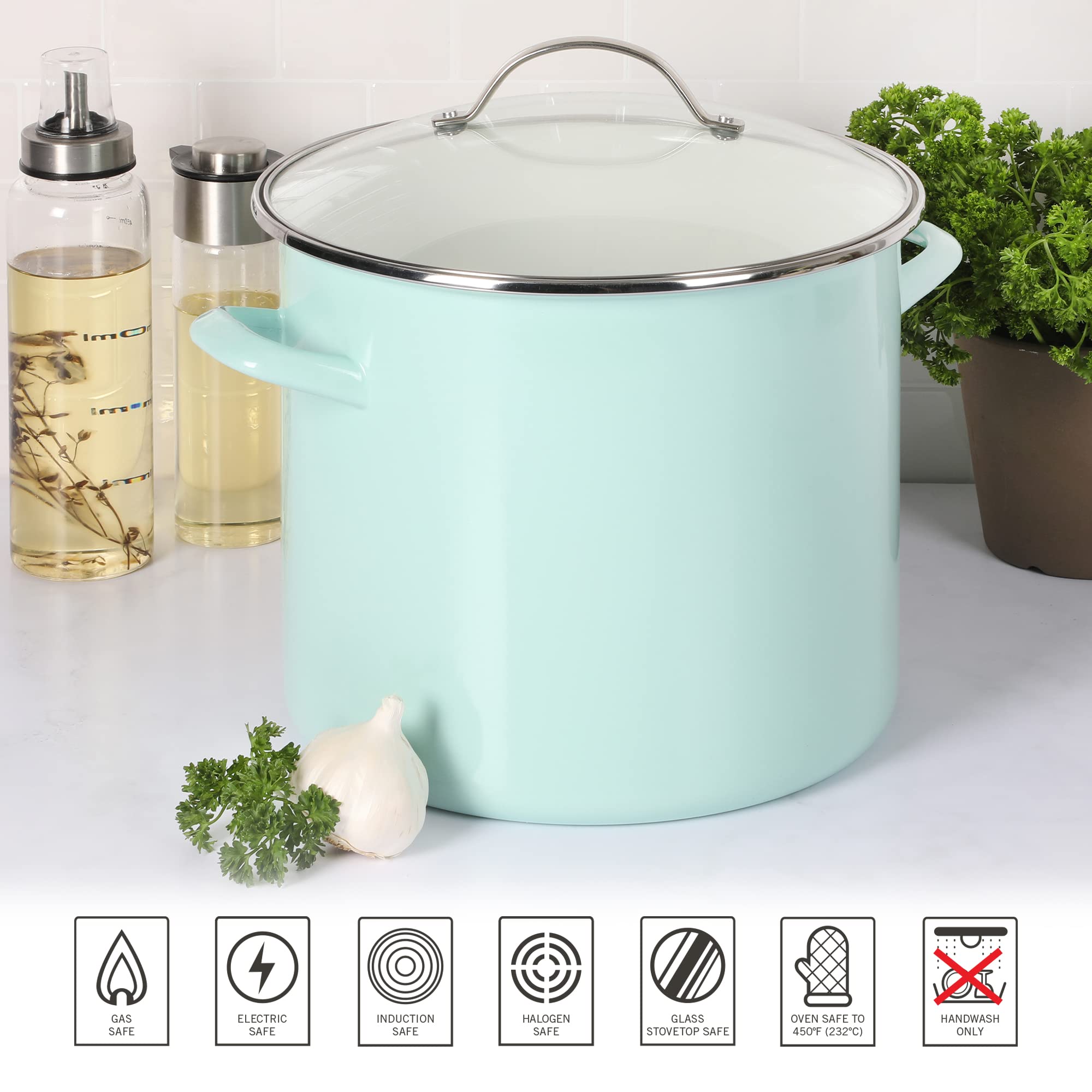 Martha Stewart lifestyle scene of pot on stovetop with ingredients, perfect for entertaining and serving