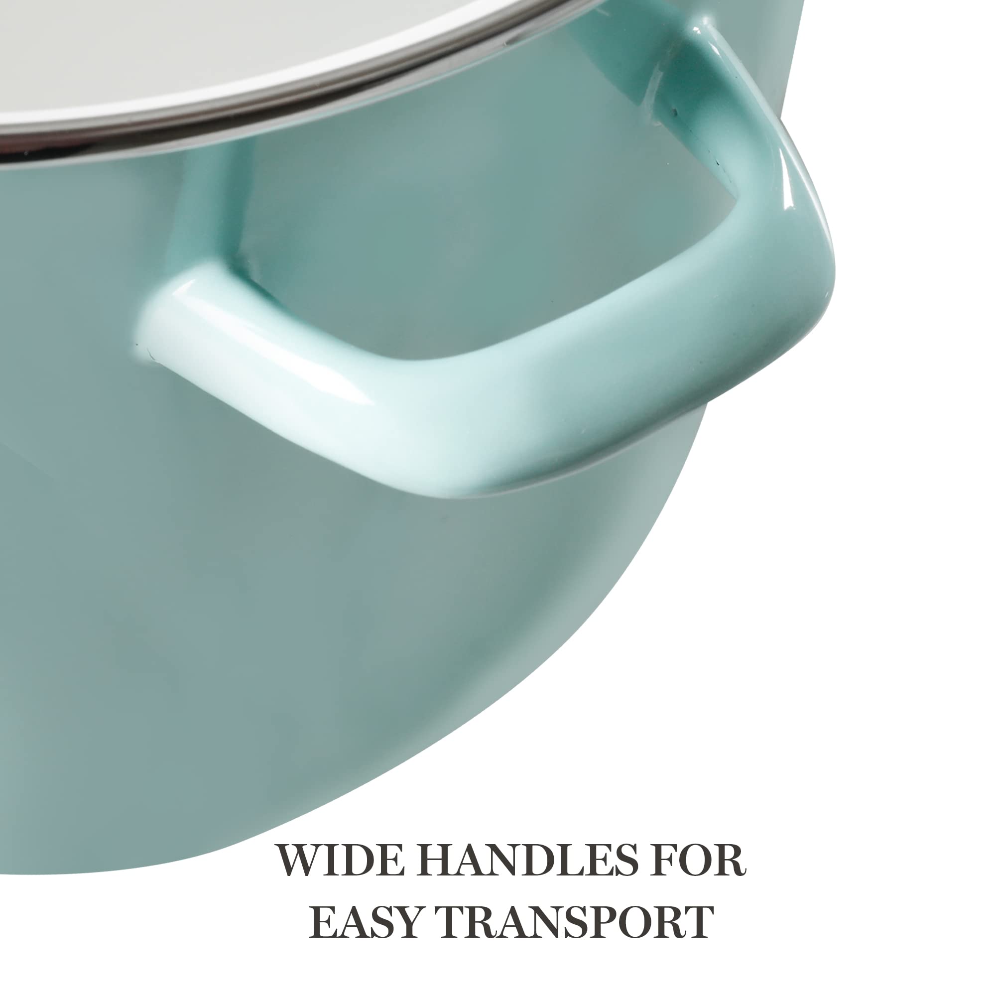 Martha Stewart interior shot showing deep 12-quart capacity, ideal for large soups and stews