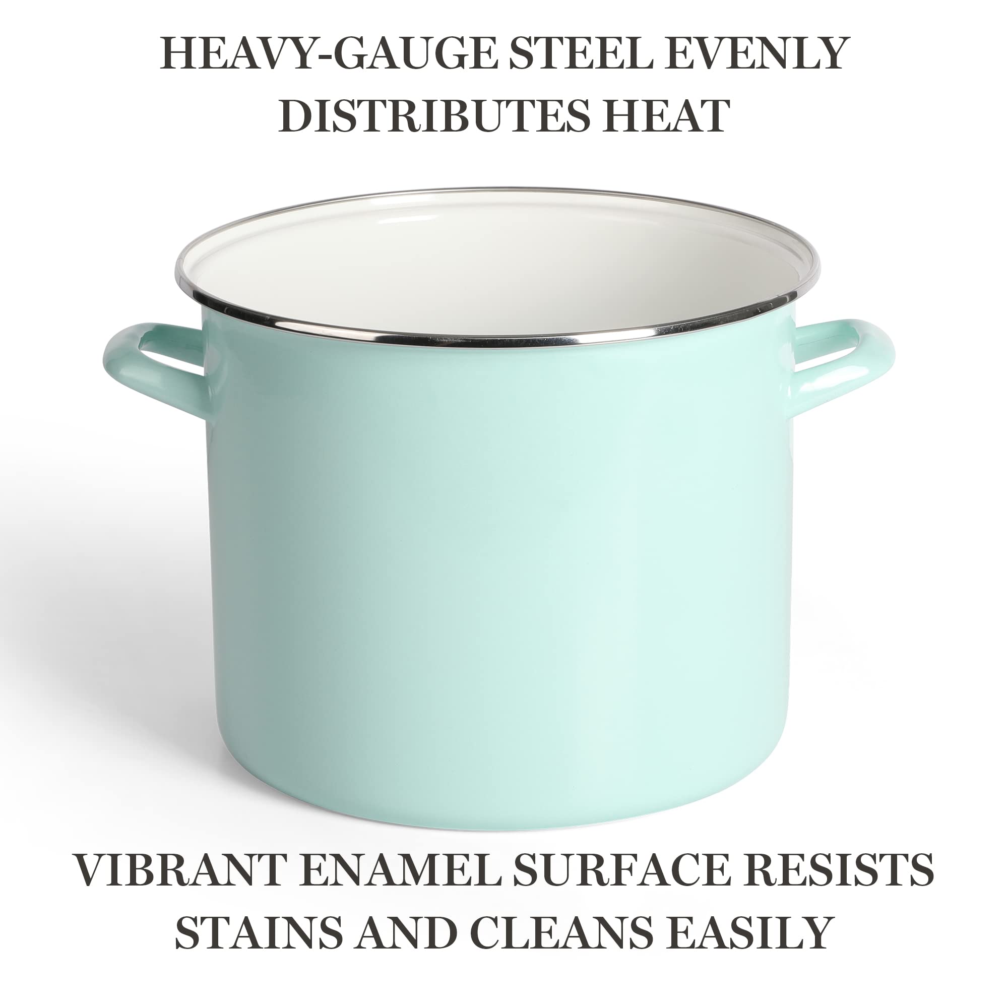Martha Stewart detail of cast side handles, provides balanced grip for safe lifting and transfer
