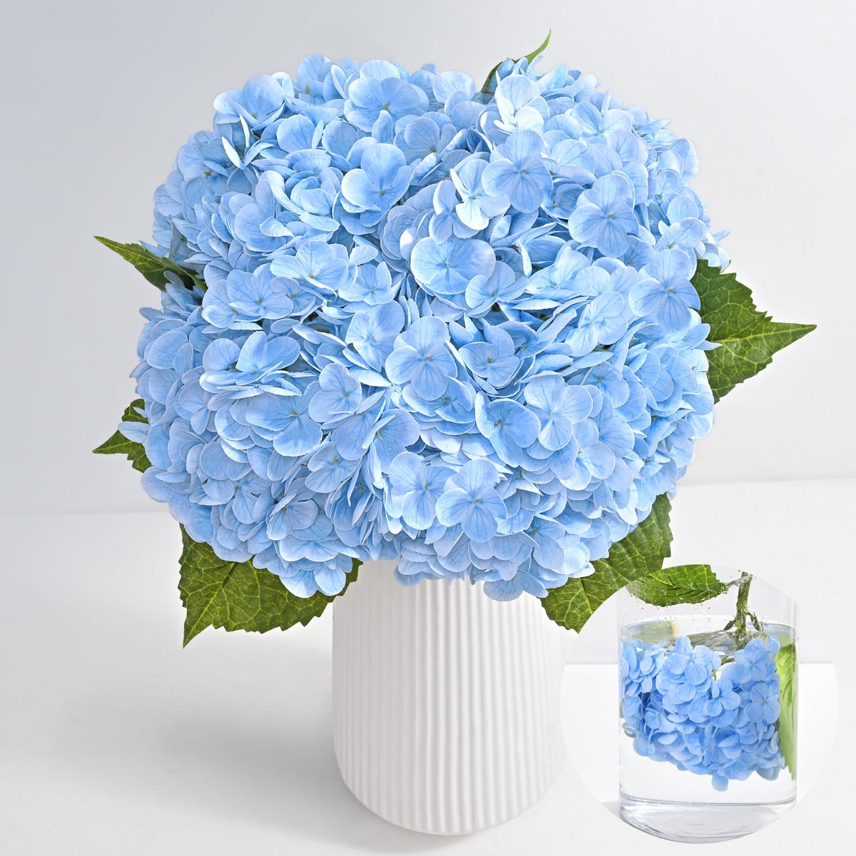 MARTINE MALL front packaging showing four blue hydrangea stems, instant decor benefit