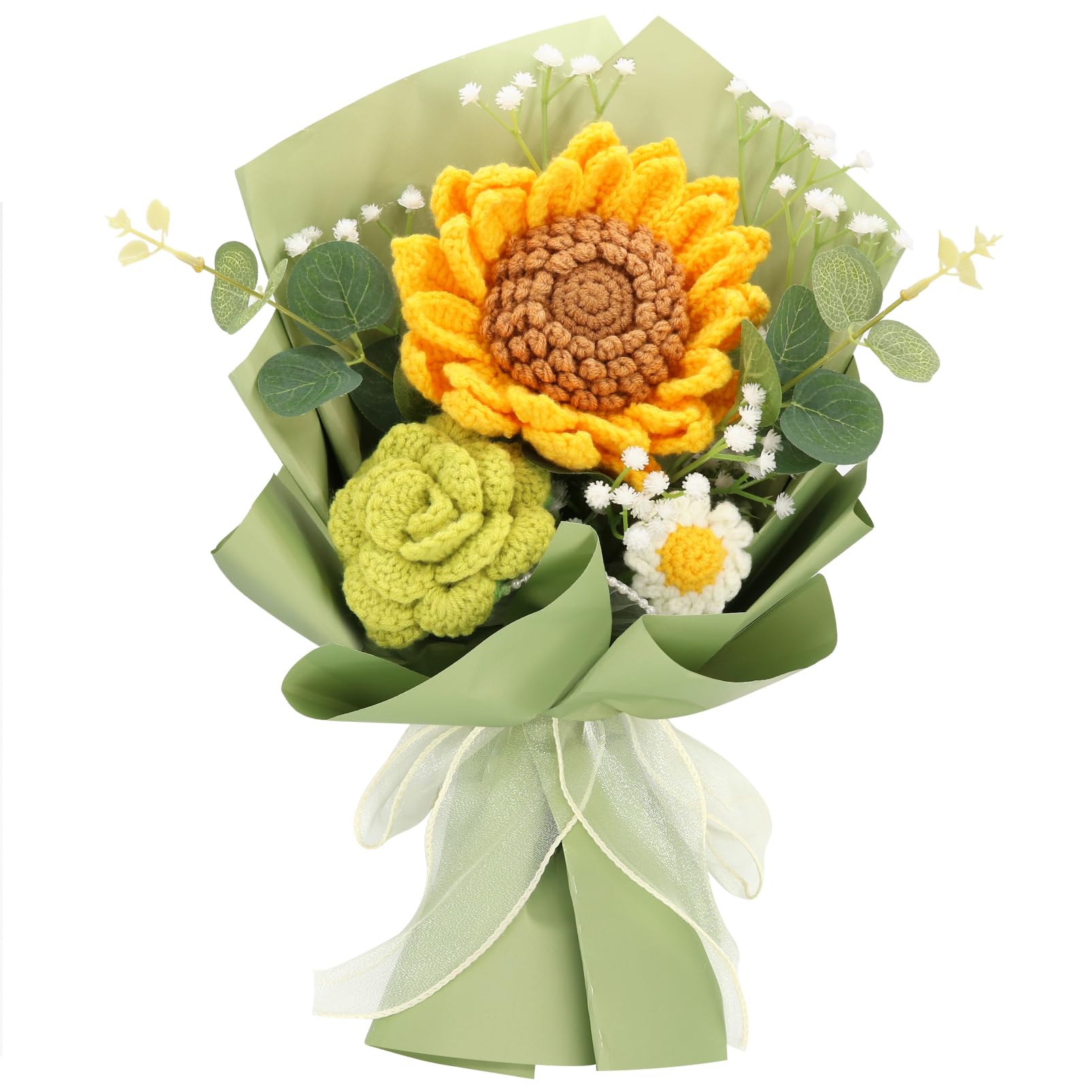 Marvogo front view of finished crochet bouquet showing ready-to-display charm and durability