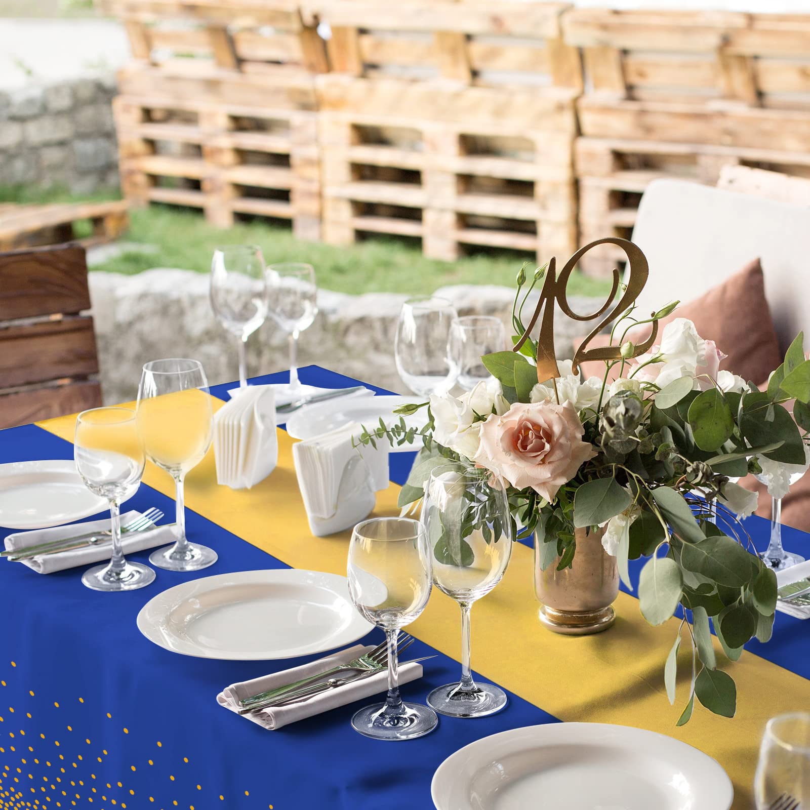 MASHAN blue-and-gold party scene showing coordinated, polished look