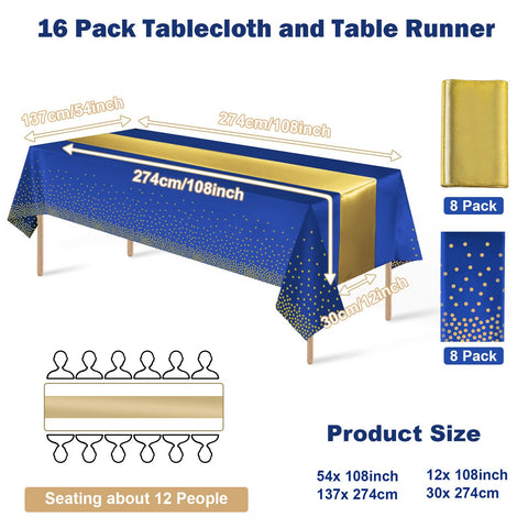 MASHAN close-up of gold foil dots on blue tablecloth showing festive sheen