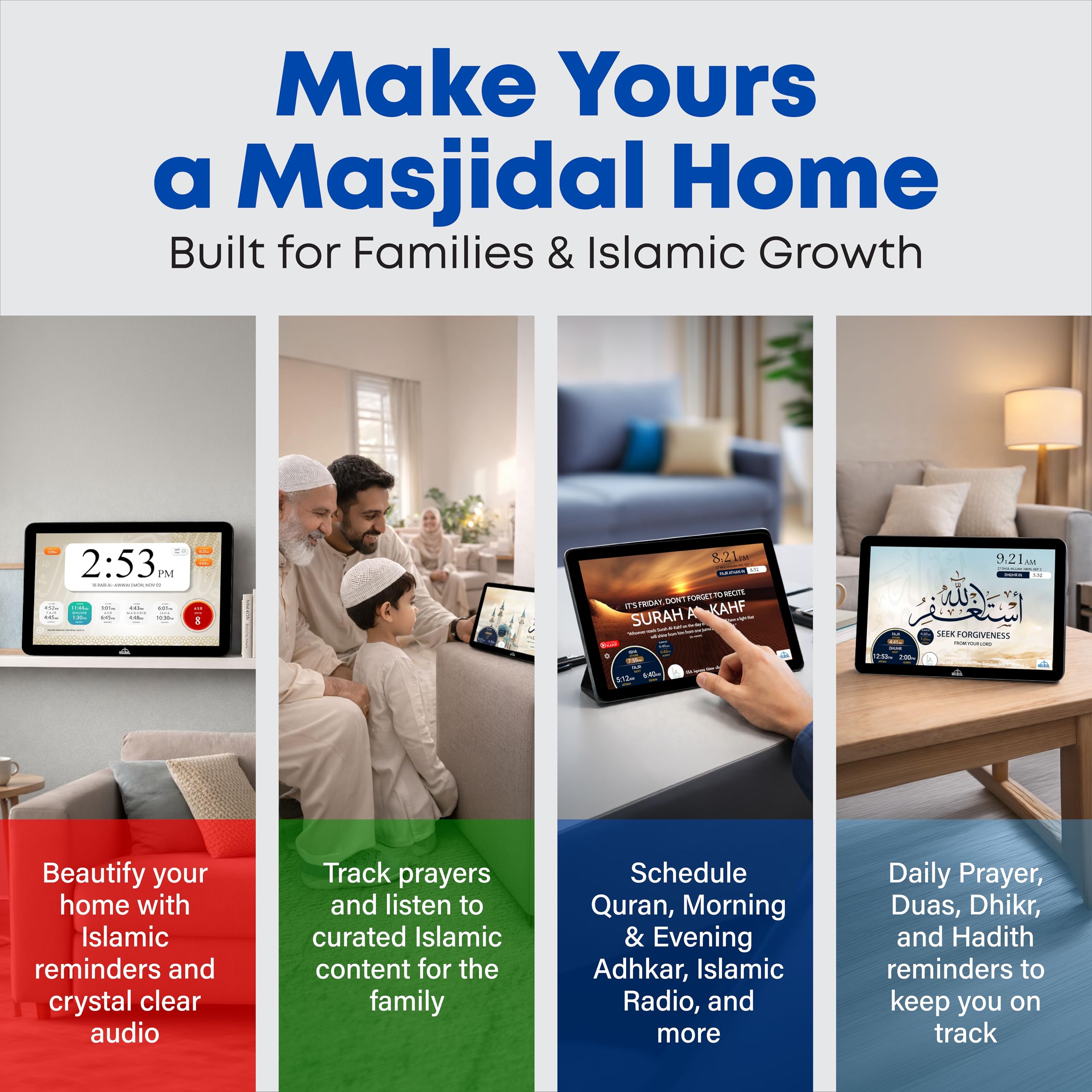 Masjidal box and included power cable and mount for ready out-of-the-box use