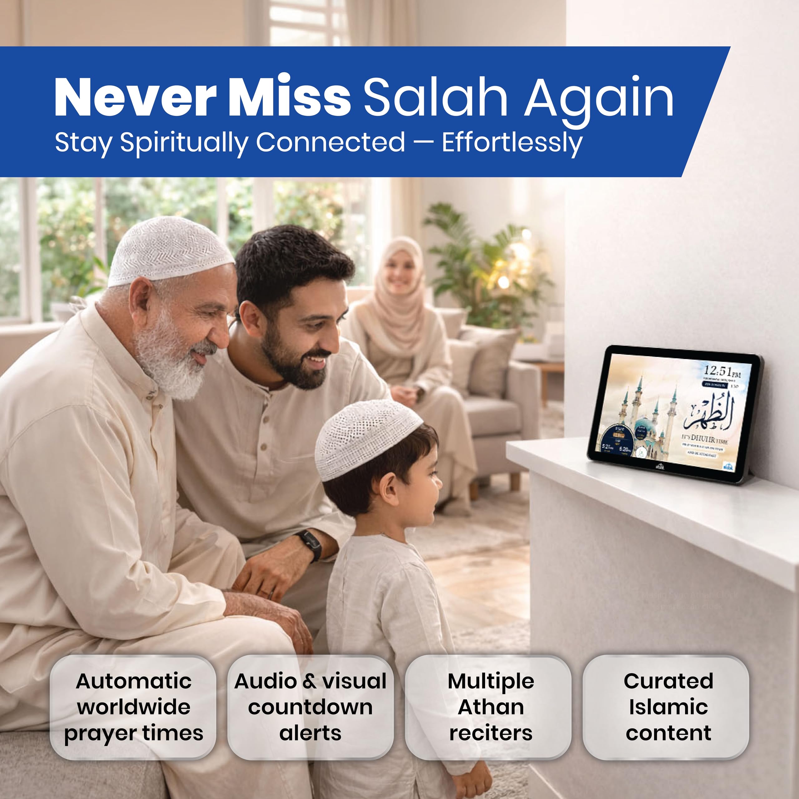 Masjidal side profile highlighting slim design and placement flexibility for home decor