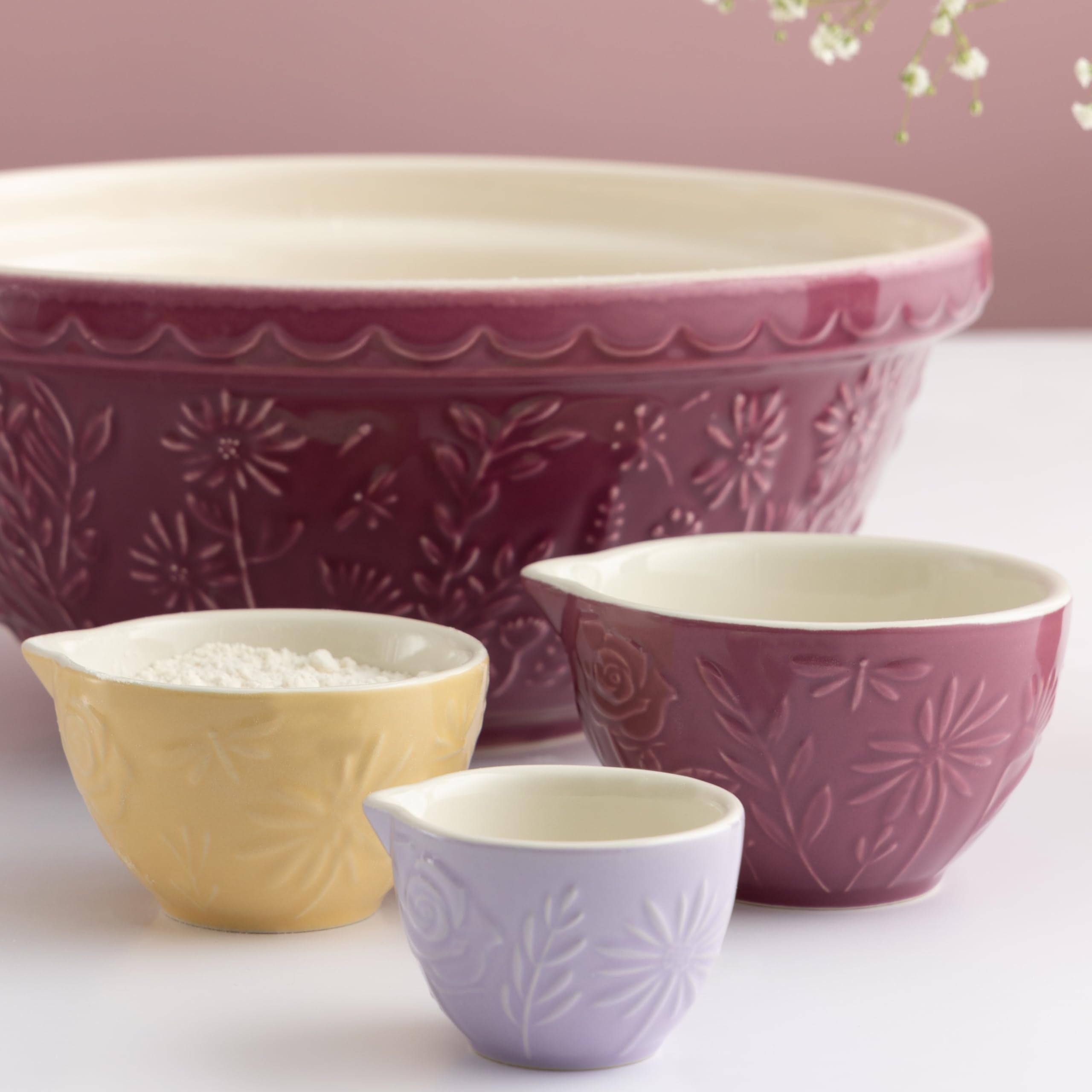 Mason Cash close-up of embossed floral detail highlighting texture and charm
