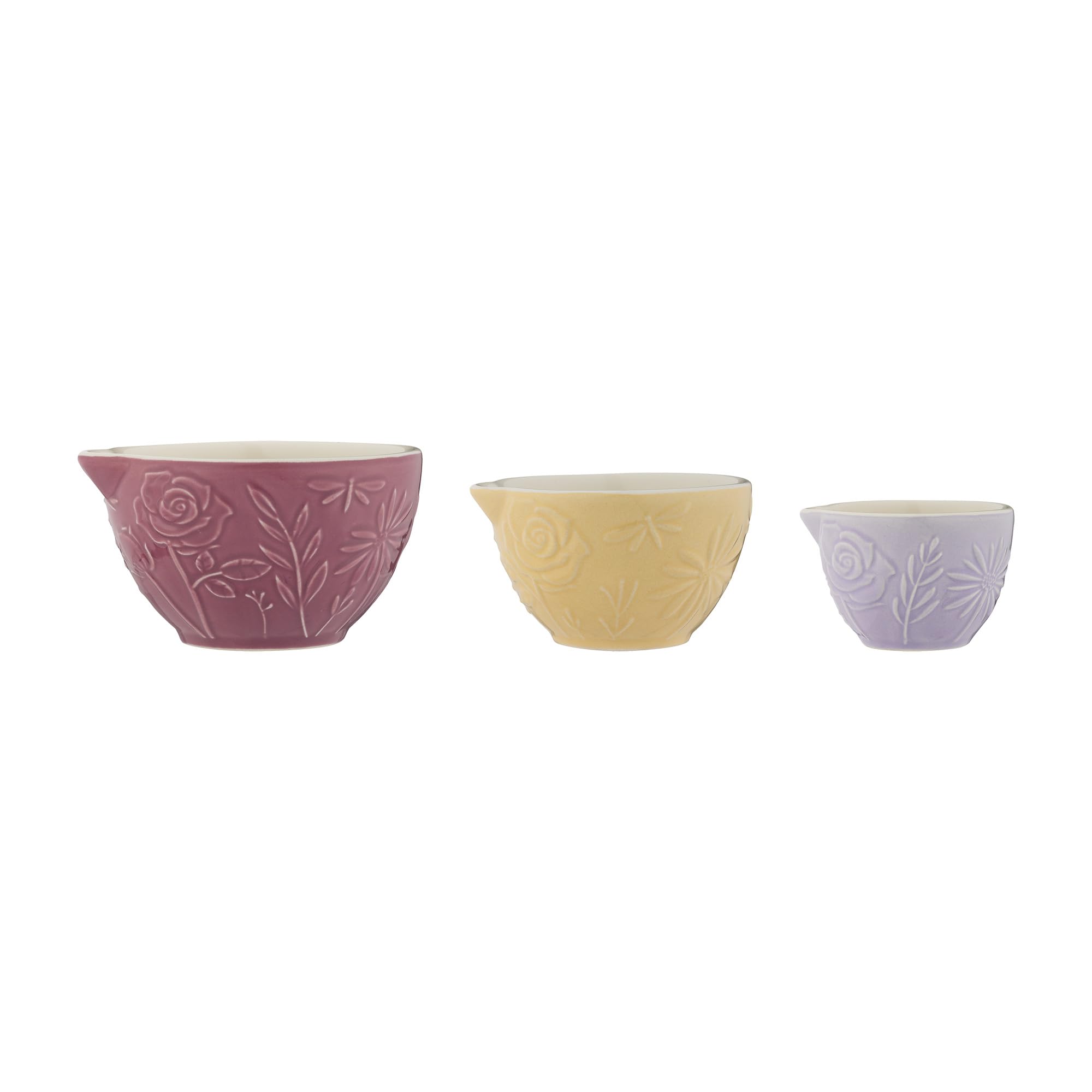 Mason Cash front view of three measuring cups showing floral design and colors