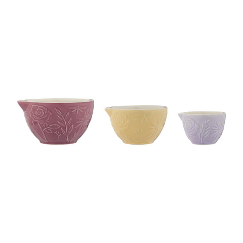 Mason Cash front view of three measuring cups showing floral design and colors