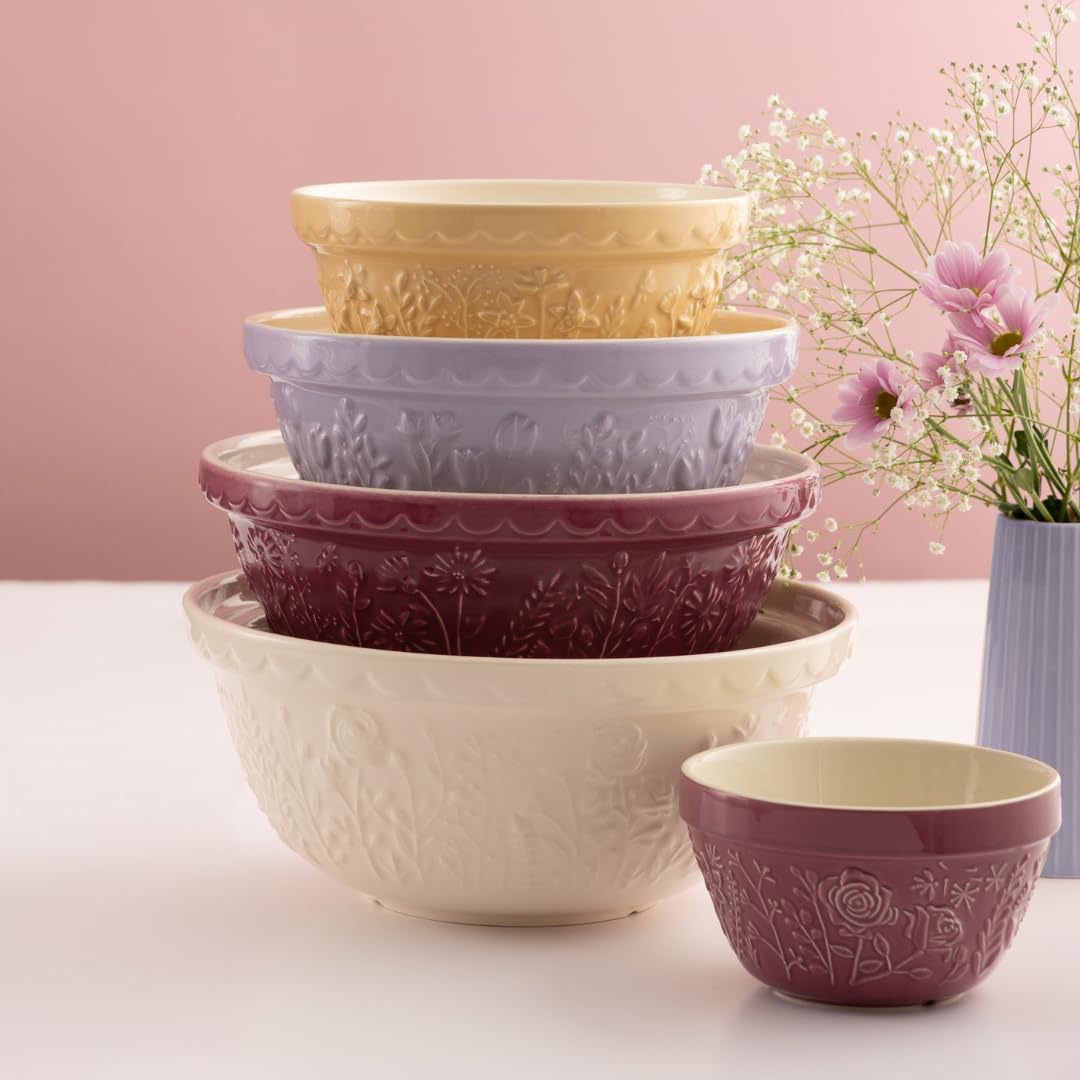 Mason Cash bowl styled on cottage kitchen counter showing decorative serving appeal