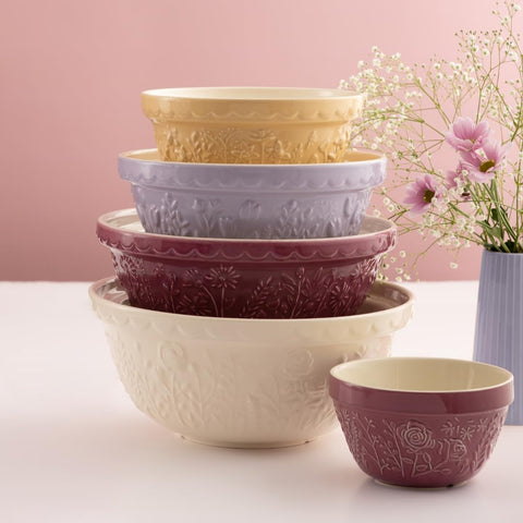 Mason Cash bowl styled on cottage kitchen counter showing decorative serving appeal