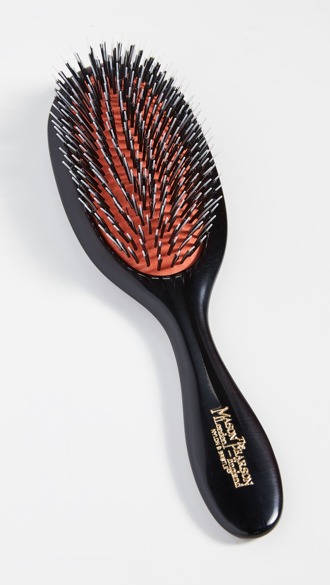 Close-up of Mason Pearson bristles showing boar and nylon mix for smoothing and detangling benefits