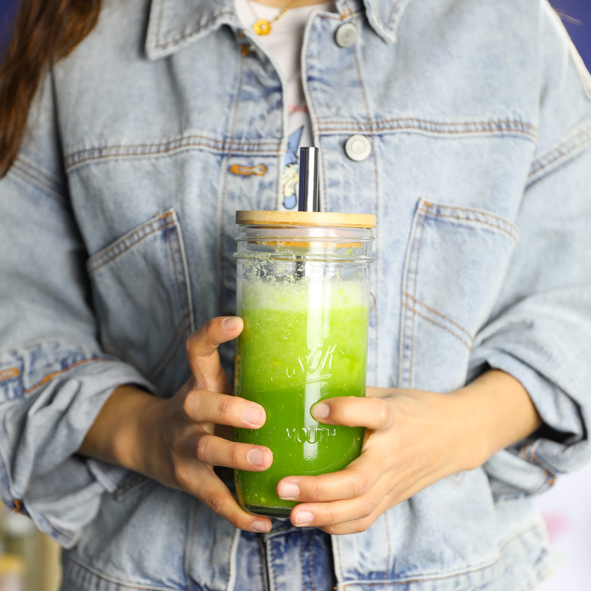 Mason jar next to a soda can showing 24oz capacity for hearty servings